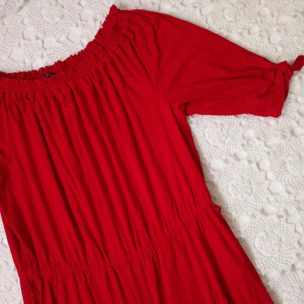 Ralph Lauren Jumpsuit Red Knit Off Shoulder Tie Short Sleeve Wide Leg XL Women - Picture 3 of 9